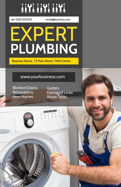 Smiling Plumber Promotes Expert Home Plumbing Services for Homeowners - Download Free Stock Templates Pikwizard.com