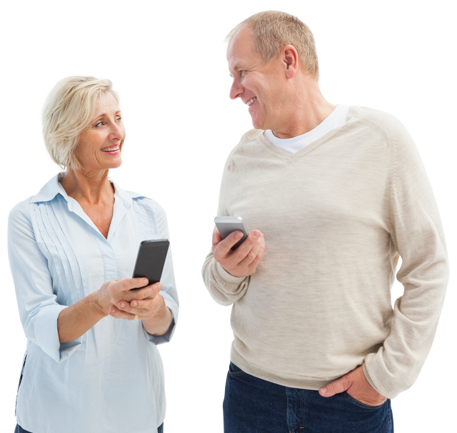 Happy Mature Couple Using Smartphones Isolated Transparent Background - Download Free Stock Videos Pikwizard.com