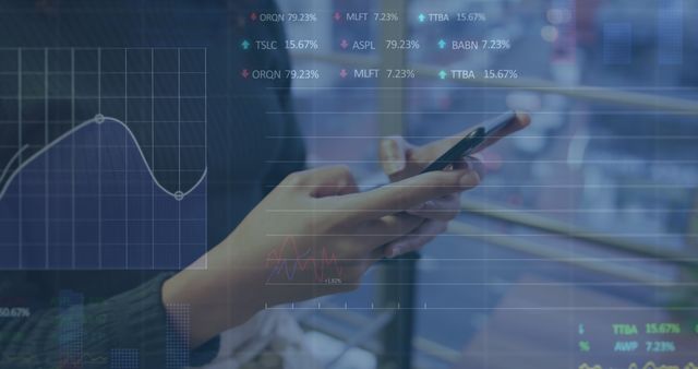 Person Using Smartphone with Stock Market Analytics Overlay - Download Free Stock Images Pikwizard.com