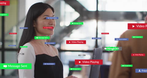 Digital Overlay Social Media Networking Concept Businesswoman