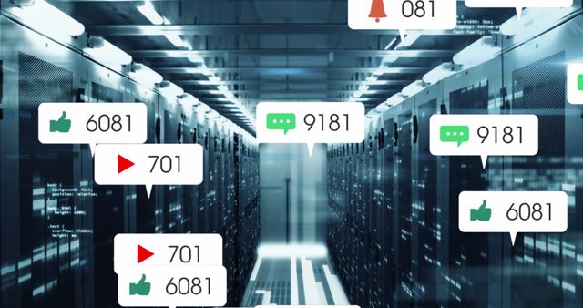 Social Media Data Processing Concept in a Server Room with Floating Social Media Icons - Download Free Stock Images Pikwizard.com