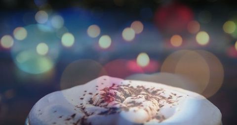 Holiday Hot Chocolate with Whipped Cream and Festive Lights - Download Free Stock Images Pikwizard.com