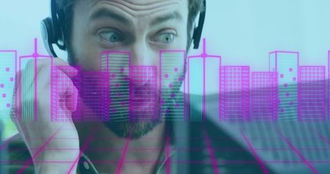 Modern professional engaged with futuristic tech interaction