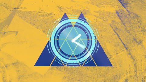 Neon Clock Animation on Abstract Geometric Design