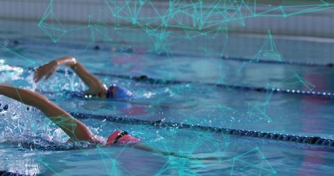 Swimmers Competing in Pool with Speed and Endurance