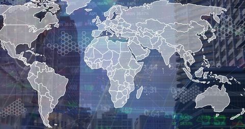 Digital World Map Overlaying Modern Cityscape - Download Free Stock Images Pikwizard.com