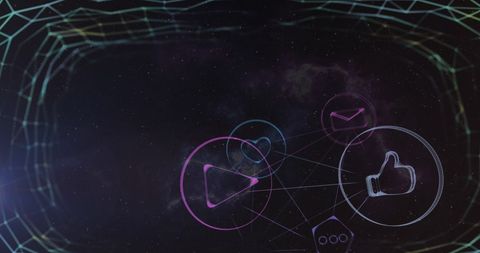 Digital Icons in Futuristic Network Background