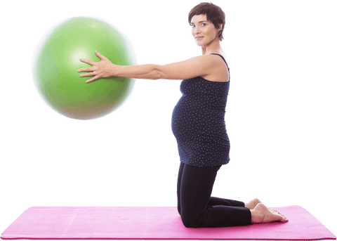 pregnant woman exercising with green ball on pink mat transparent background - Download Free Stock Videos Pikwizard.com