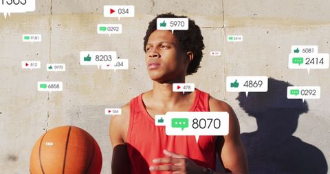 Basketball Player Engaging with Social Media Notifications