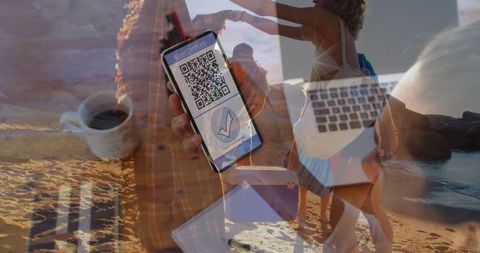 Digital covid pass overlaid on travel and adventure scenes