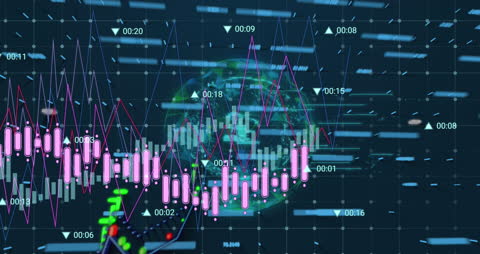 Digital Globe with Animated Financial Data Processing and Graphs