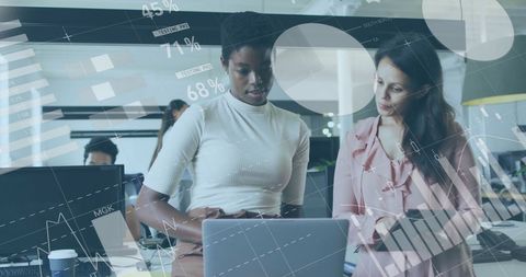 Diverse business team analyzing financial data insights