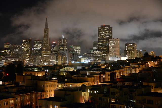 Dramatic Nighttime Skyline of San Francisco with Illuminated High-Rises - Download Free Stock Photos Pikwizard.com