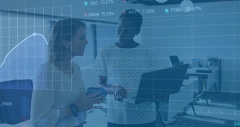 Business Team Analyzing Digital Data with Artificial Intelligence Overlay