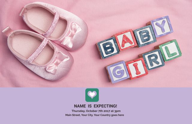 Charming Baby Girl Announcement with Pink Shoes and Blocks - Download Free Stock Templates Pikwizard.com