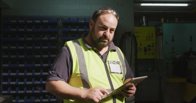 Male Manual Worker Using Digital Tablet in Industrial Workshop - Download Free Stock Images Pikwizard.com