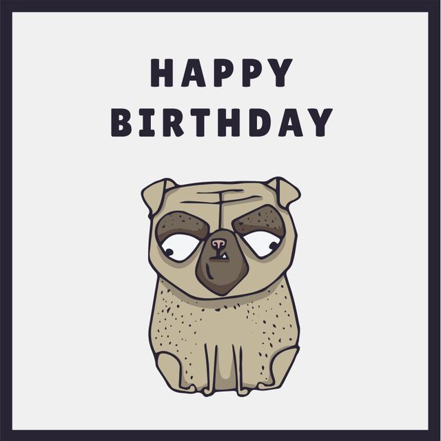 Cute Cartoon Pug Happy Birthday Card for Pet Lovers - Download Free Stock Templates Pikwizard.com