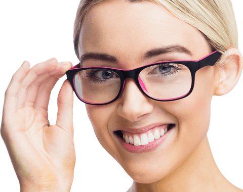 Positive Woman in Glasses Smiling on Transparent Background