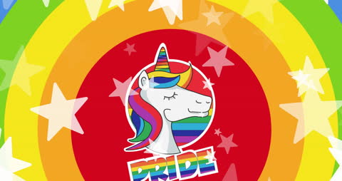 LGBTQ Pride Month Unicorn Against Rainbow Background