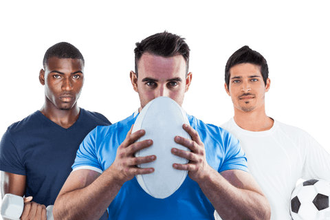 Diverse Group Analyzing Fitness And Transparent Rugby Convey Theme