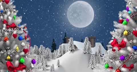 Enchanting Winter Wonderland with Full Moon and Snowy Trees - Download Free Stock Images Pikwizard.com