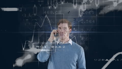 Business Professional Examining Financial Analytics with Futuristic Background