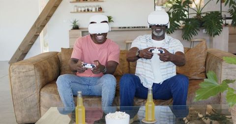 Father and Son Gaming with VR Headsets: Family Bonding