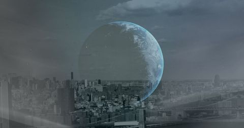 Futuristic Earth Rising Above Urban Skyline - Download Free Stock Images Pikwizard.com