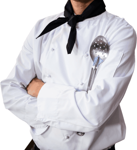 confident chef has arms crossed holding slotted spoon on transparent background - Download Free Stock Videos Pikwizard.com