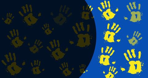 Support for ukraine with yellow handprints background