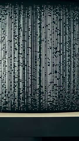 Recording cam capturing beige CRT glitching with vertical static, grainy scanlines