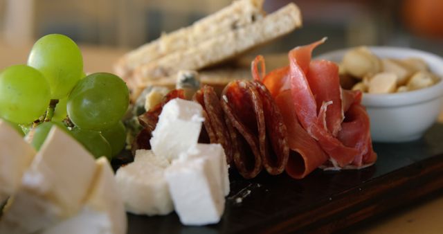 Charcuterie Board with Meat, Cheese, Grapes, Nuts and Bread Sticks - Download Free Stock Photos Pikwizard.com