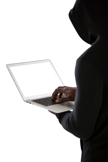 Transparent background side view of hacker using laptop - Download Free Stock Videos Pikwizard.com