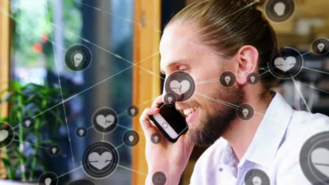 Smiling Businessman Engaging with Digital Connectivity