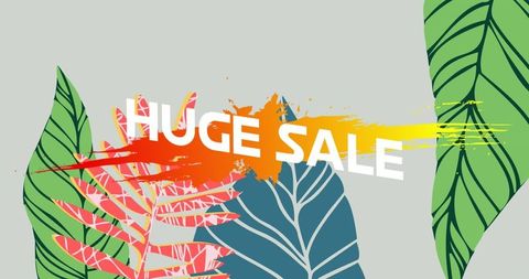 Vibrant Huge Sale Banner with Colorful Leaves Design