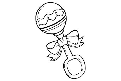 Digital baby rattle with ribbon on transparent background