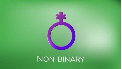 Non-Binary Symbol on Green Background with Text