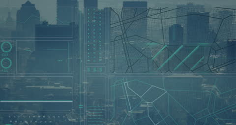 Futuristic Technology Interface with Cityscape Backdrop