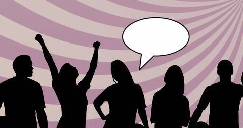 Silhouetted Group of Supporters With Speech Bubble