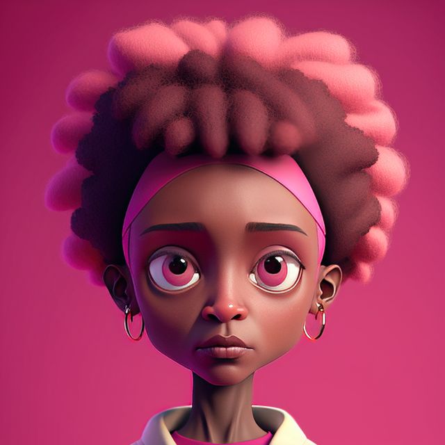 Portrait of sad african american woman with coloured hair, created using generative ai technology. Portrait and people concept, digitally generated image.