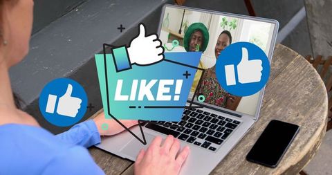 Virtual communication social engagement concept with like icons