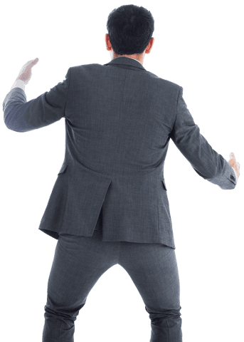 Back view of businessman holding on transparent background