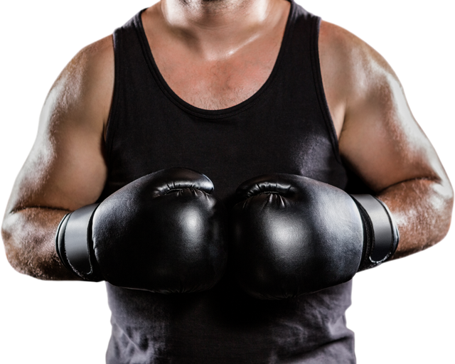 Midsection of Muscular Boxer Facing Forward with Gloves on Transparent Background - Download Free Stock Videos Pikwizard.com