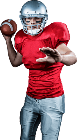 this image captures a dynamic moment of an american football player in action, preparing to throw a pass. with its transparent background and focus on motion, it is perfect for sports advertising, football event posters, and athletic training materials.