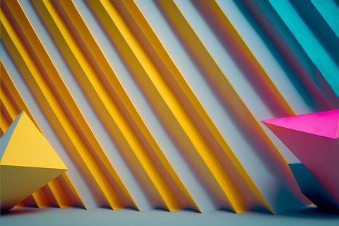 Vibrant geometric abstract with 3d shapes and bold colors