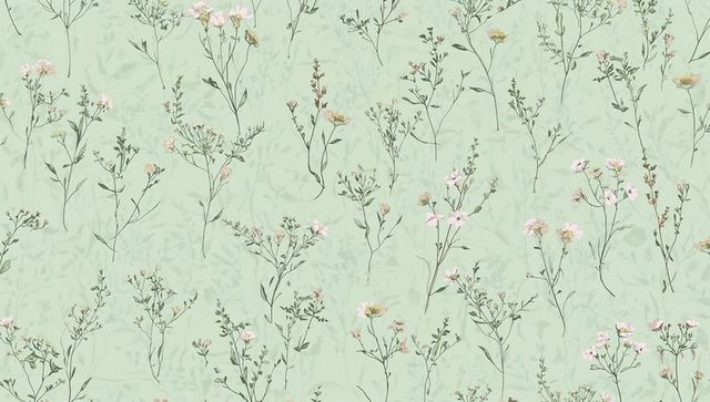 Featuring hand-drawn wildflower sprigs on pale mint seamless repeat watercolor floral pattern