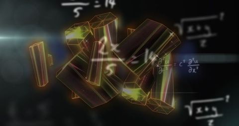 Futuristic geometric prisms with scientific equations