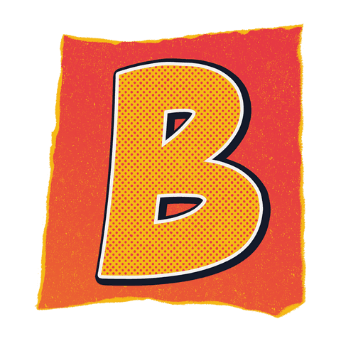 Yellow comic book letter b on transparent background