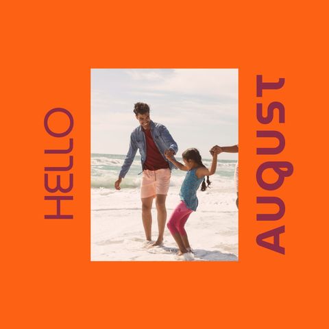 Father and daughter enjoying beach in august