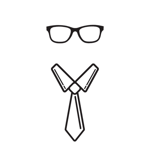 Stylish Tie and Glasses Outline on Transparent Background